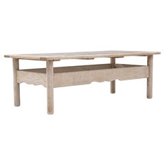 20th Century French Oak Coffee Table With Marble Top