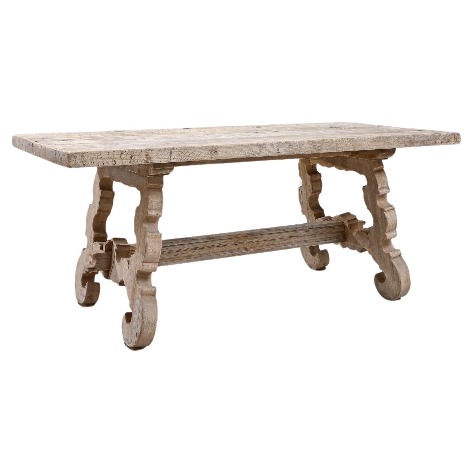 Large 20th Century French Oak Monastery Trestle Dining Table For Sale at 1stDibs