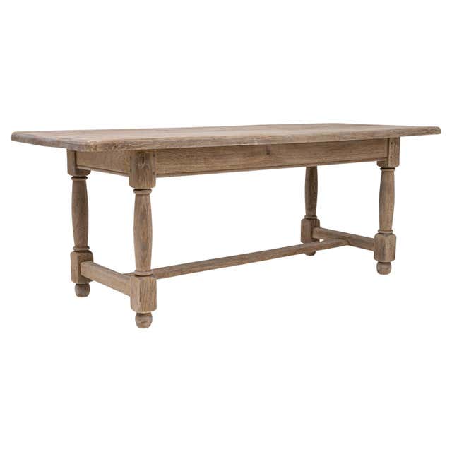 Vintage Rustic European Stripped Oak Trestle Dining Table For Sale at ...