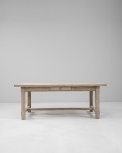 Rustic French Oak Dining Table with Drawer, 20th Century Craftsmanship