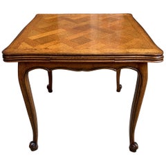 20th Century French Oak Draw-Leaf Dining Table Square Petite Louis XV Style