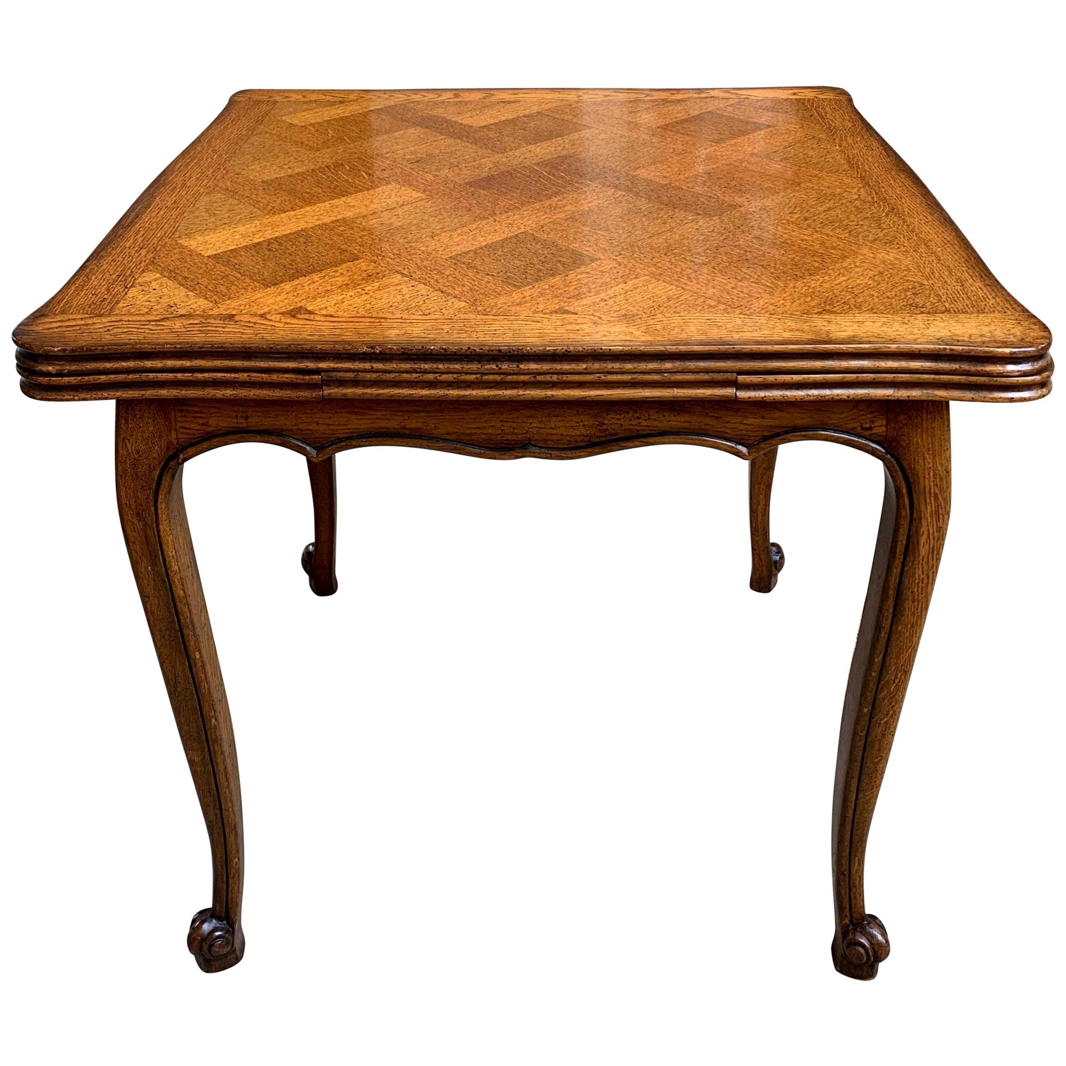 20th Century French Oak Draw-Leaf Dining Table Square Petite Louis XV Style