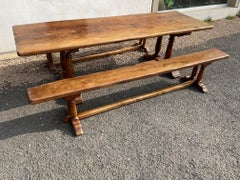 20th Century French Oak Farm Table with Two Benches, 1950s