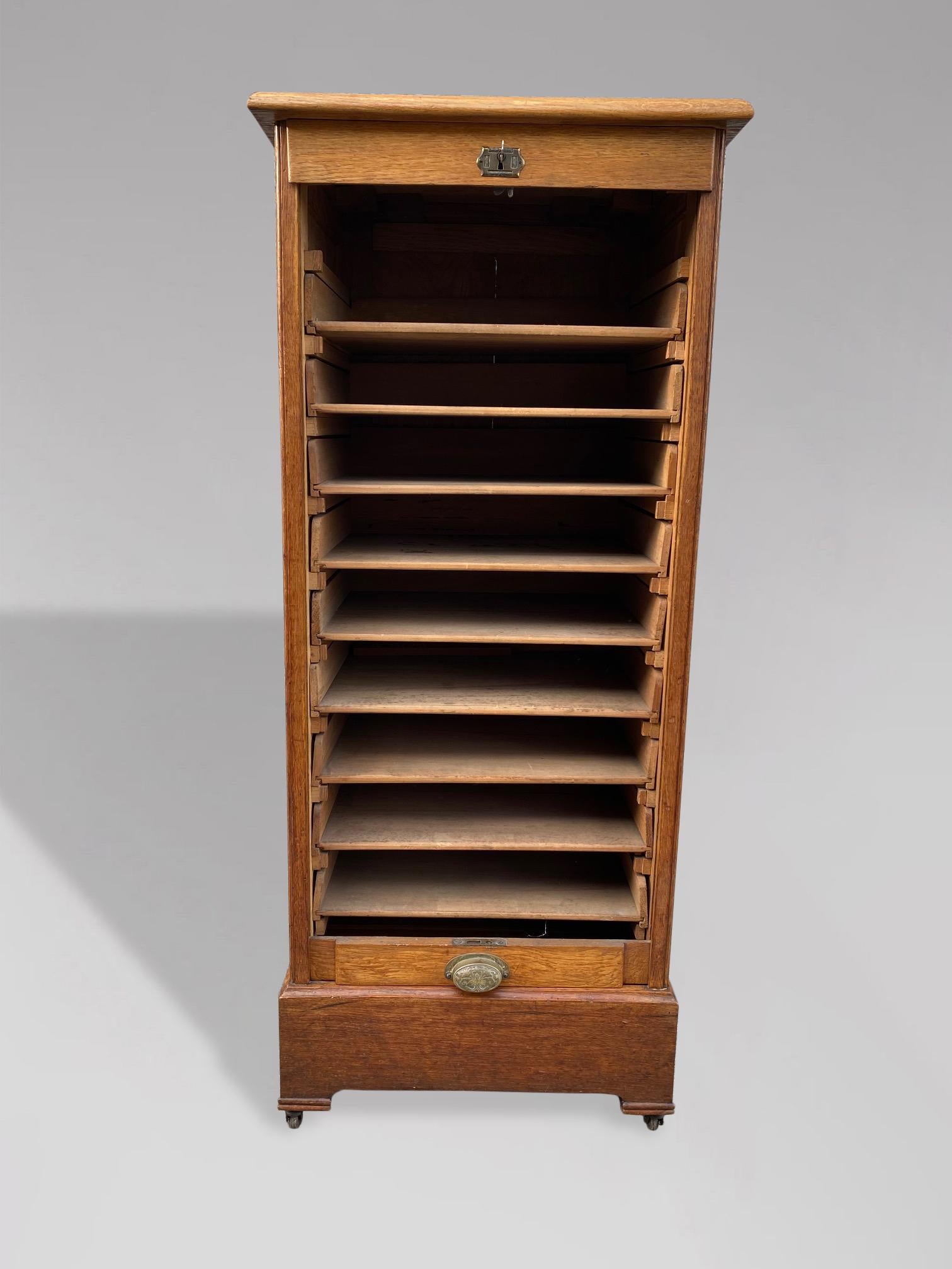 Brass 20th Century French Oak Filing Cabinet