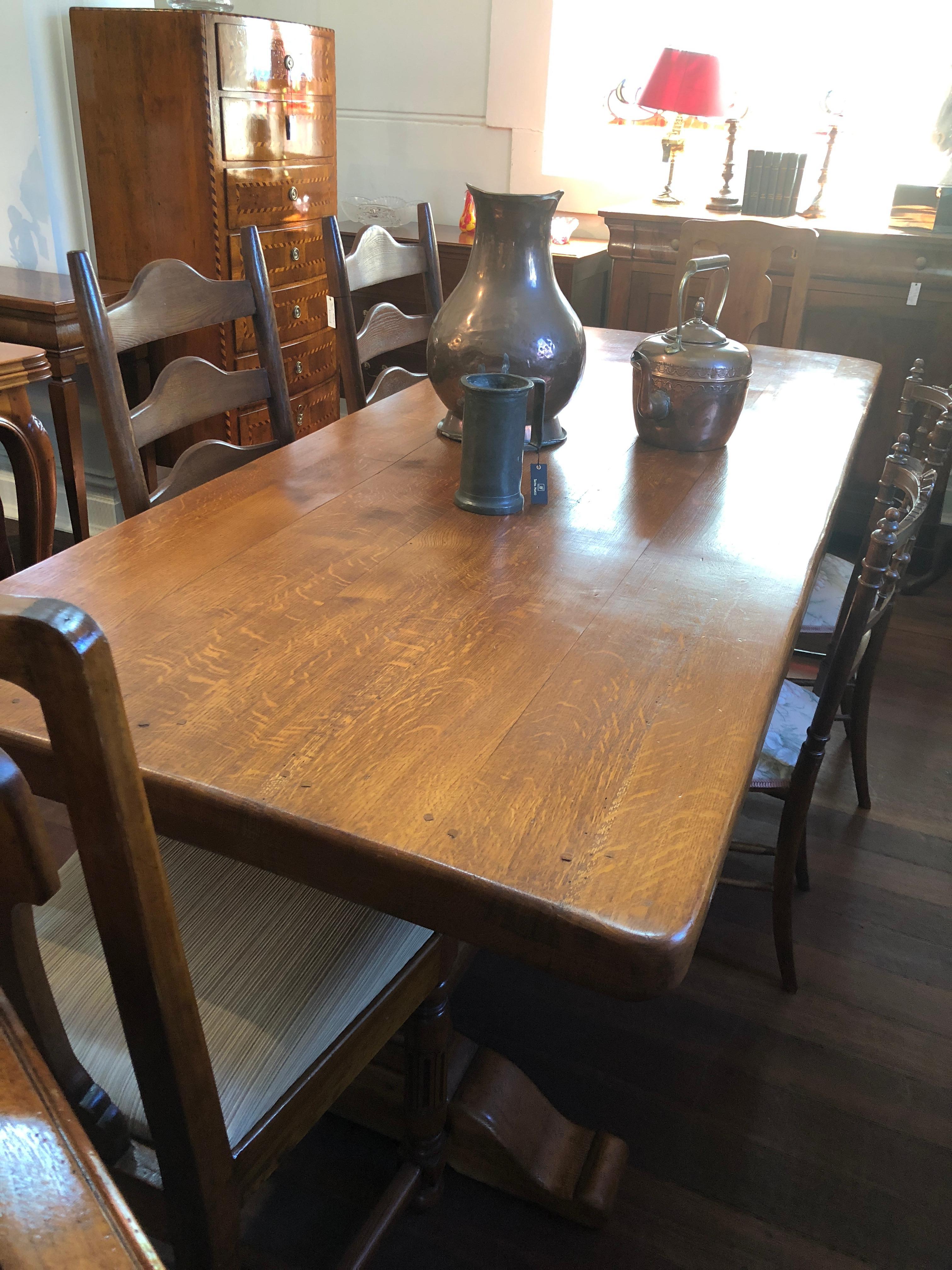 Comfortably seating eight people, this table remains the epitome of true Country French style. Featuring solid French oak table top and columned legs, this table has been hand carved and oozes that ‘rustic’ feel of the Province. This French table is