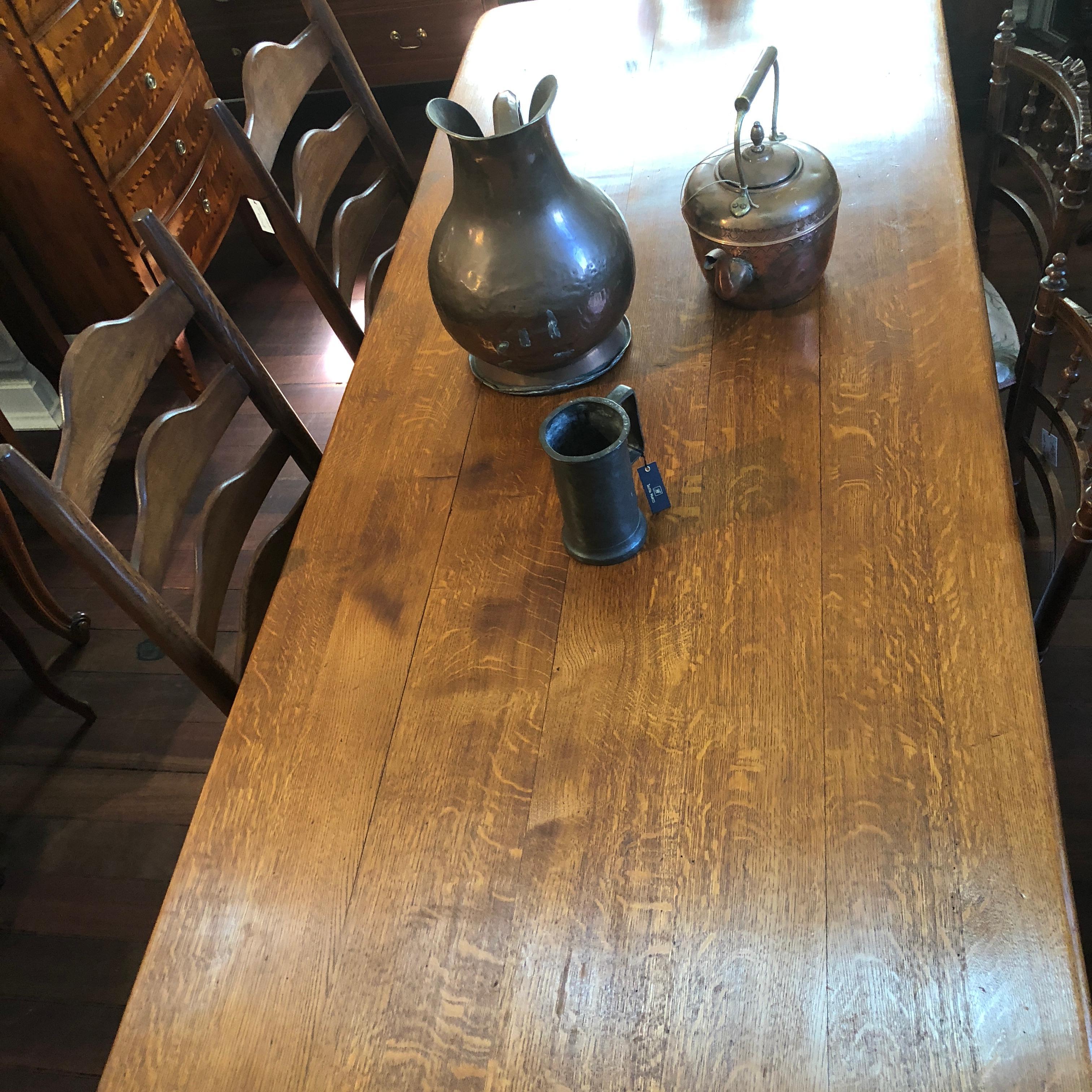 French Provincial 20th Century, French Oak Province Column Dining Table For Sale