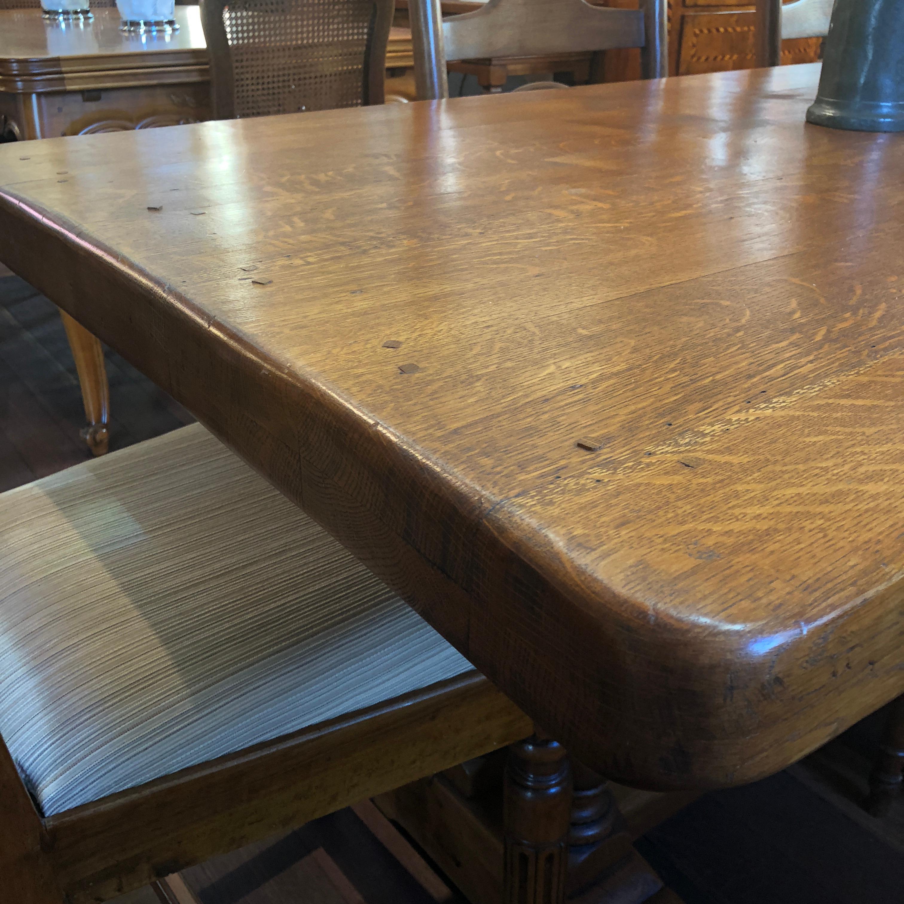 Hand-Crafted 20th Century, French Oak Province Column Dining Table For Sale