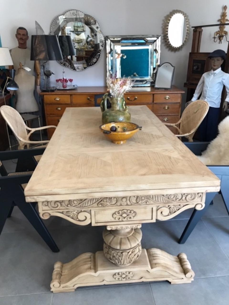 20th Century French Oak Renaissance Style Extendable Dining Table, 1950s 15