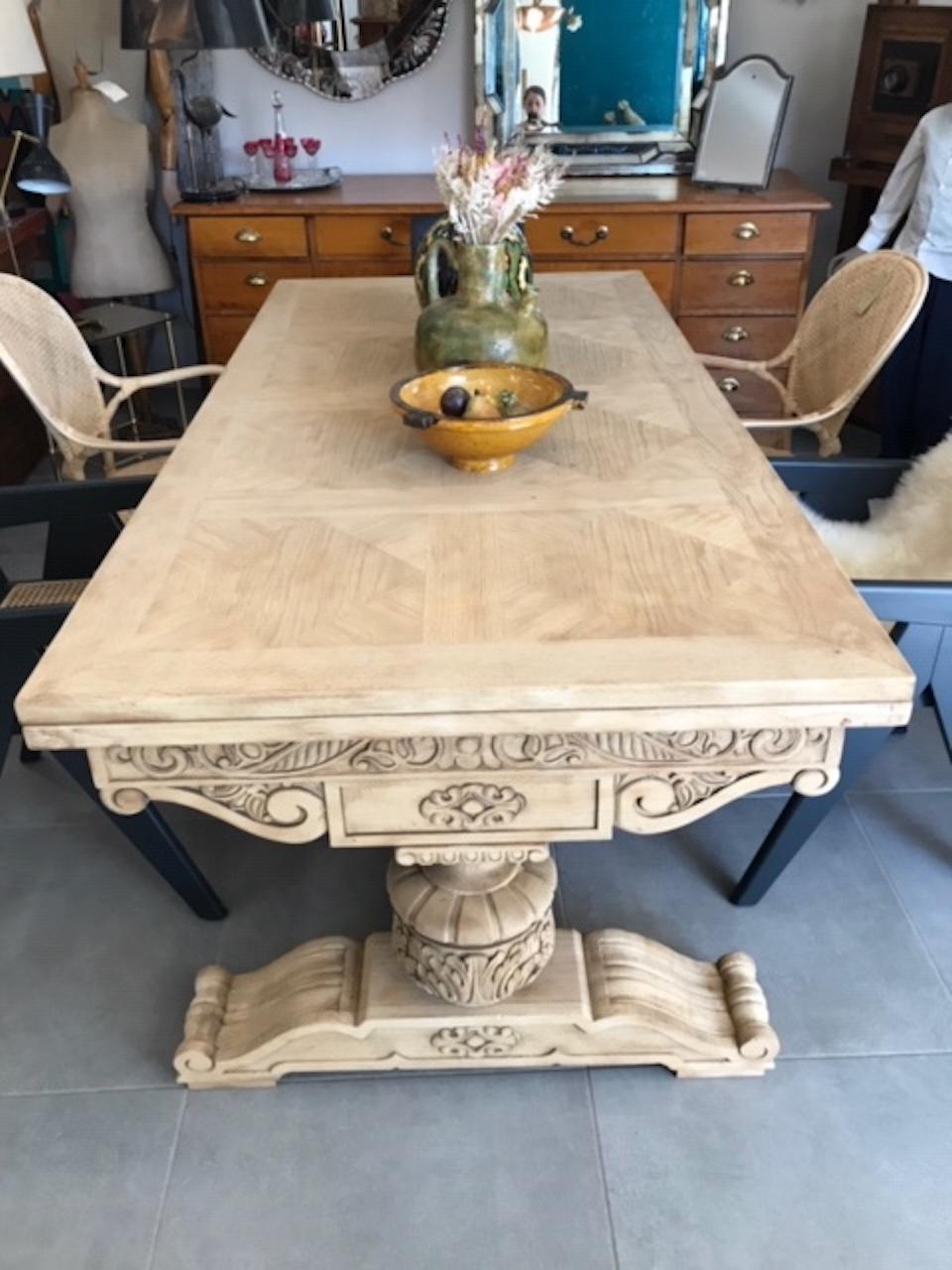 20th Century French Oak Renaissance Style Extendable Dining Table, 1950s 16