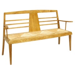 Vintage 20th Century French Oak Rush Seated Bench