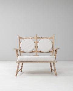 20th Century French Oak Spindle-Back Loveseat with Bouclé Cushions