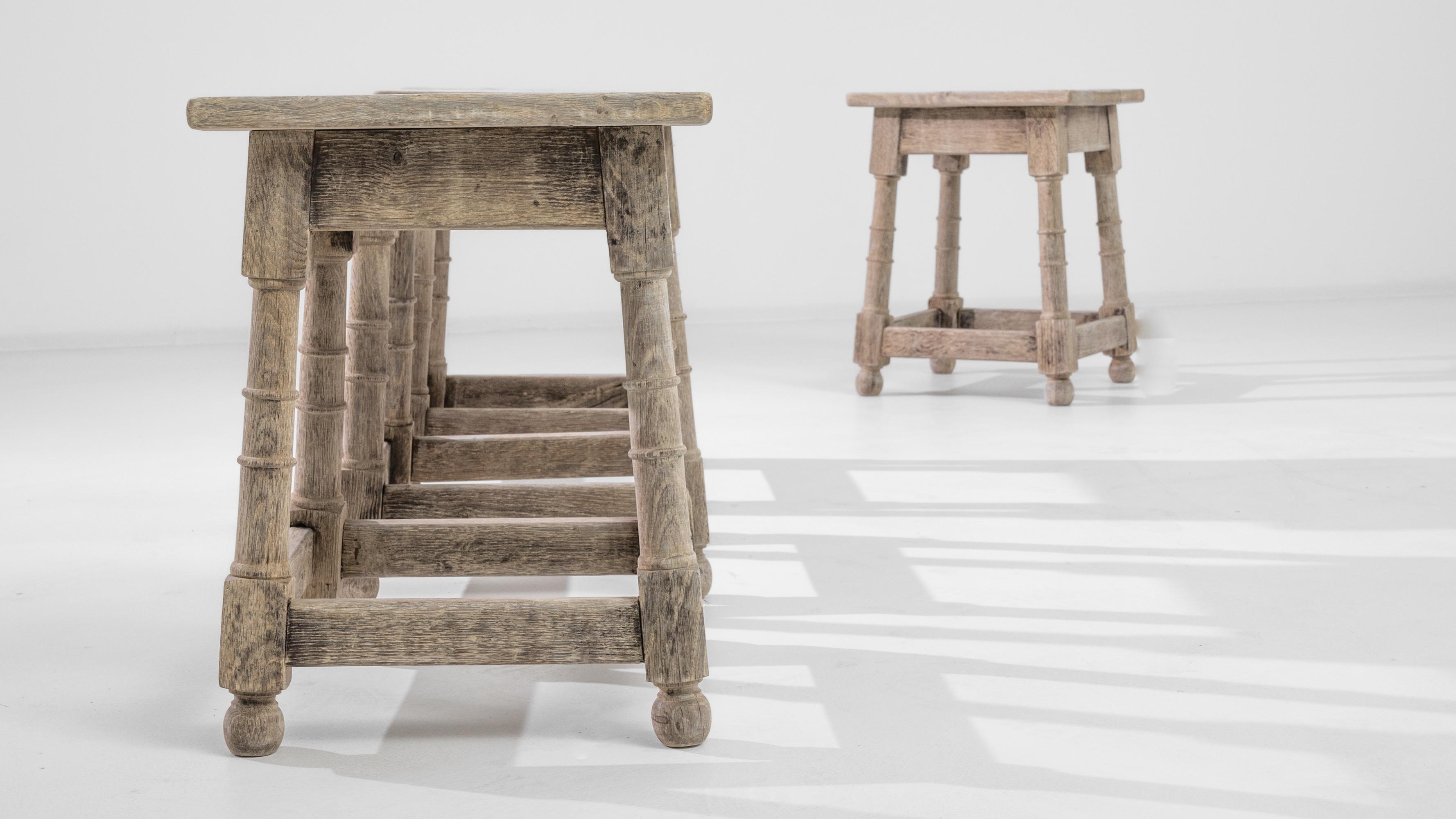 Bleached 20th Century French Oak Stools, Set of Four
