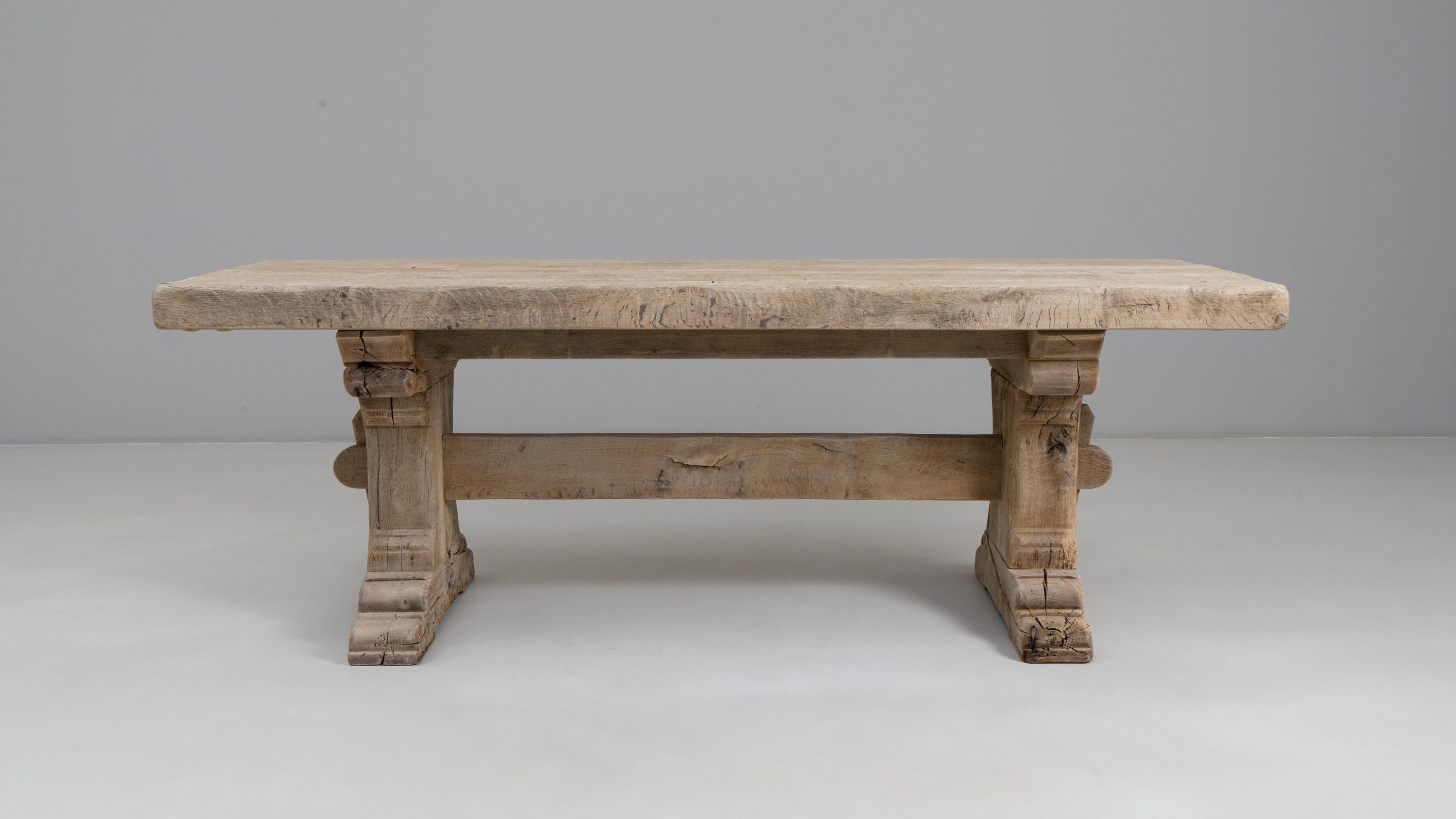 20ième siècle 20th Century French Oak Trestle Dining Table en vente