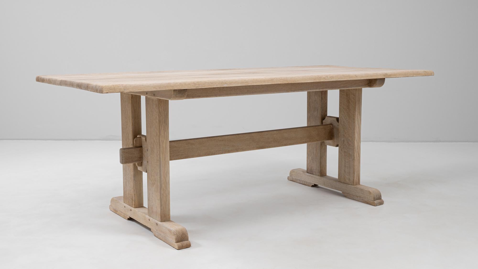 Table de salle à manger à tréteaux en Oak Oak français du 20e siècle en vente 2