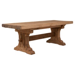 Table de salle à manger à tréteaux en Oak Oak français du 20e siècle