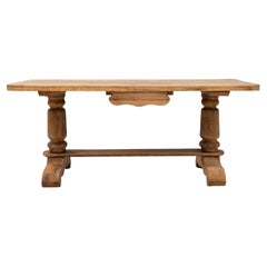 20th Century French Oak Trestle Dining Table With Single Drawer
