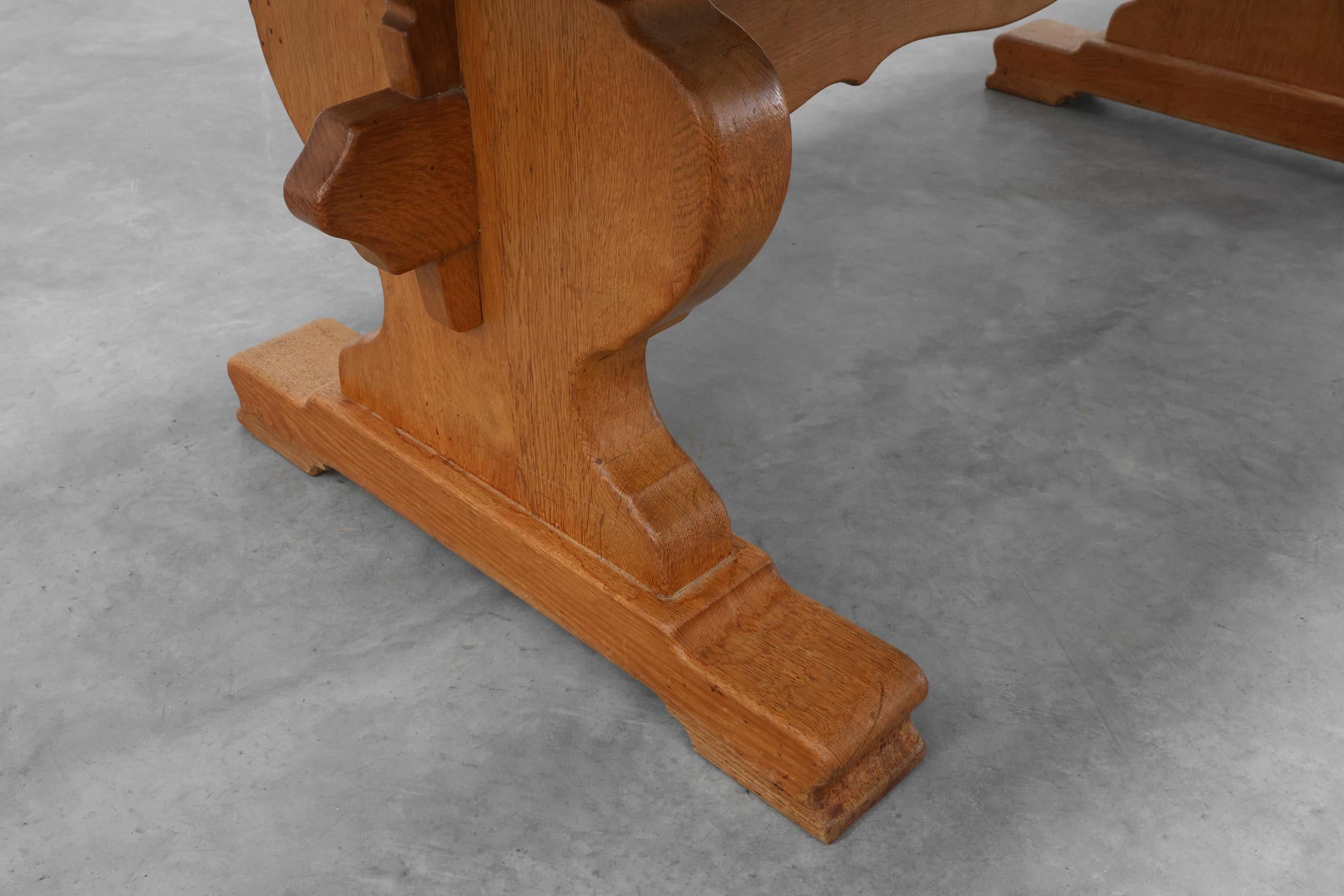 20th Century French oak trestle table with scalloped legs and plank top in vendita 5