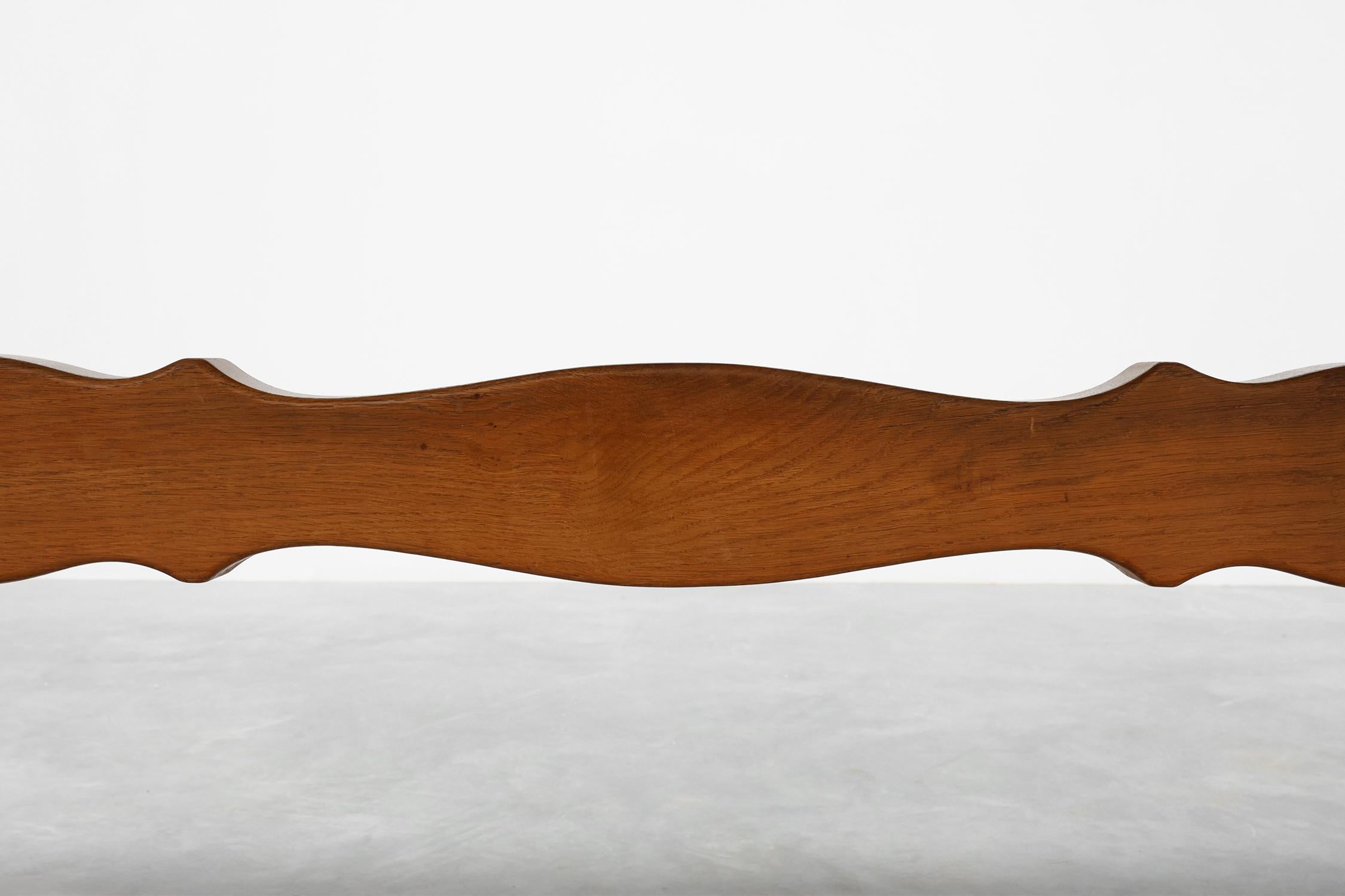 20th Century French oak trestle table with scalloped legs and plank top in vendita 6