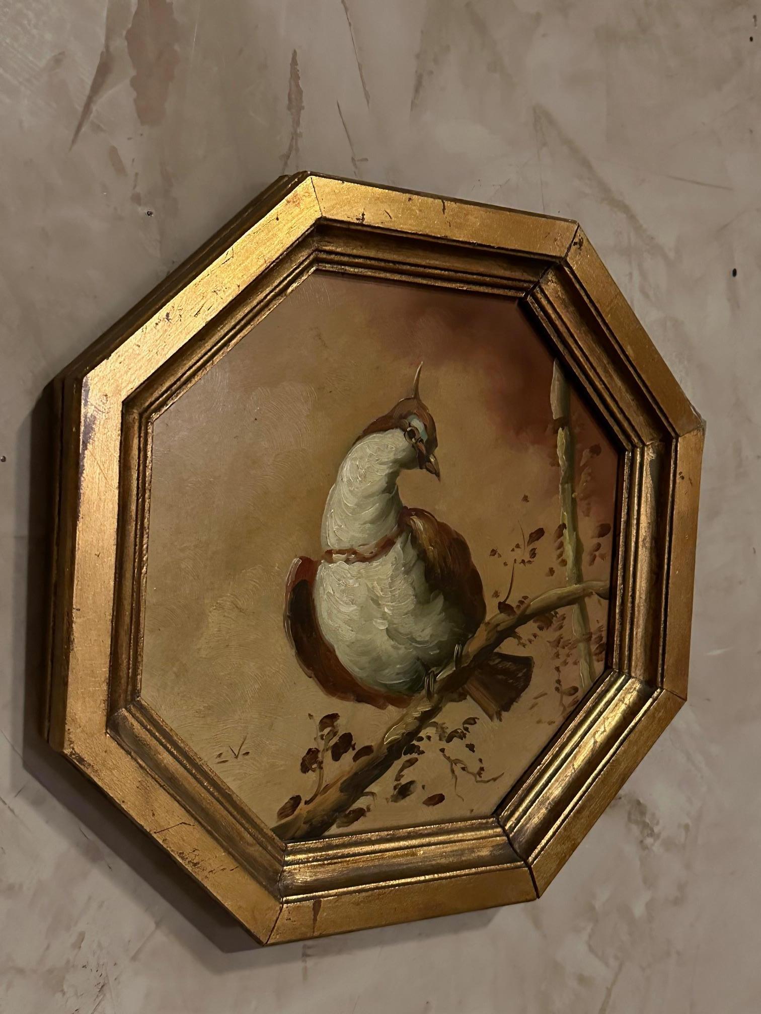 20th century French Octogonal Dove Painting, 1950s For Sale 1