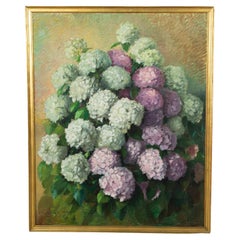 Vintage 20th Century French Oil on Canvas, Hydrangeas Signed Cathala-Mongoin