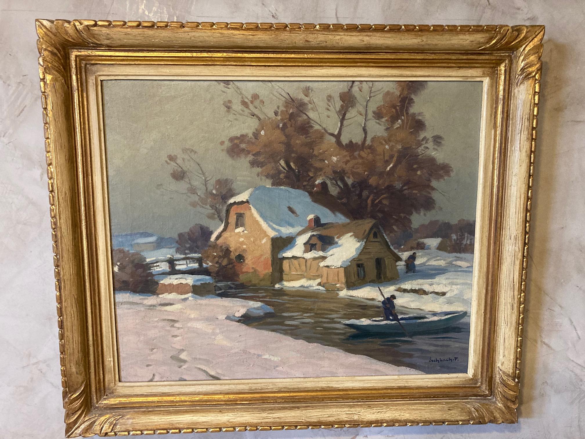 20th Century French Oil on Canvas Signed by Paul Eschbach, 1940s 1