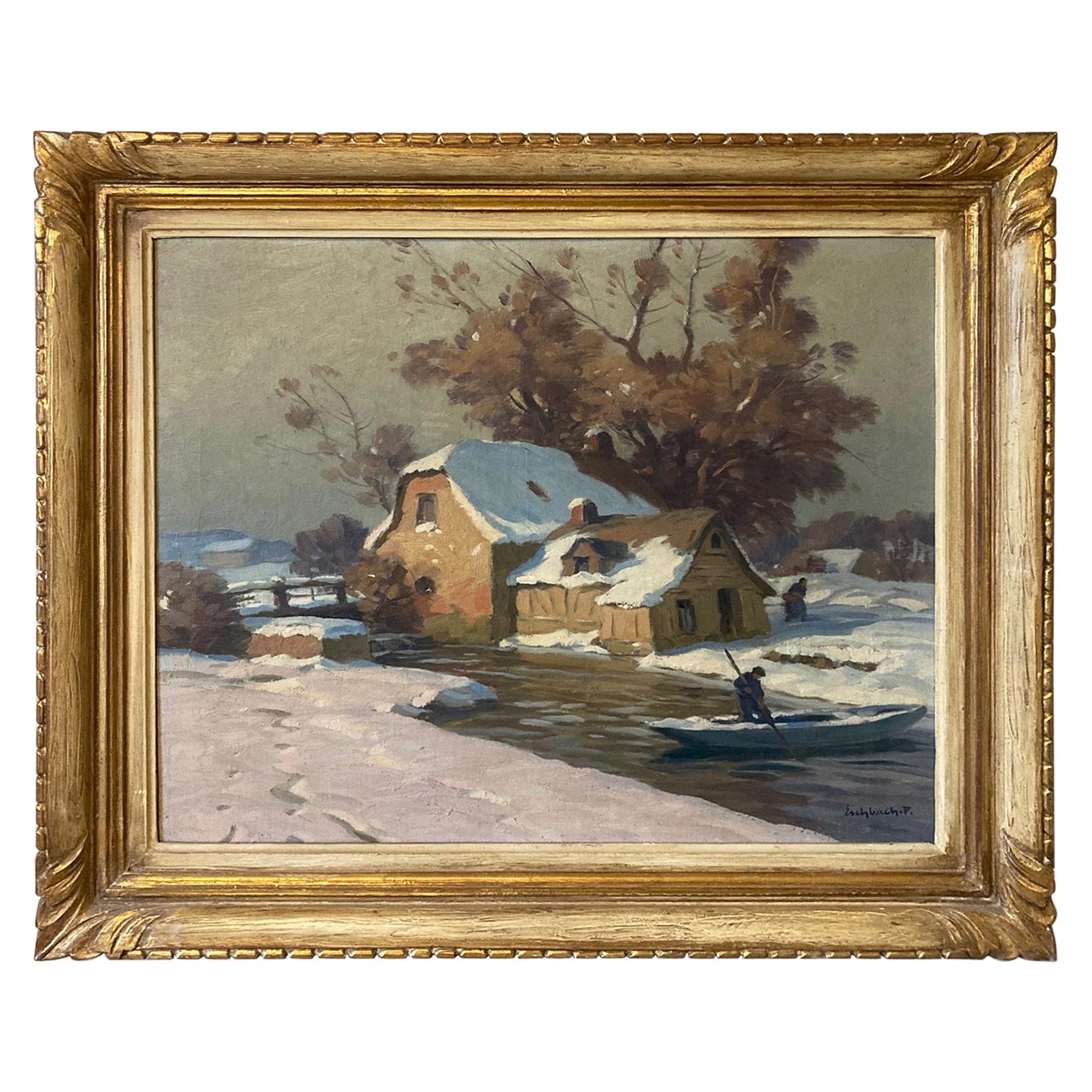 20th Century French Oil on Canvas Signed by Paul Eschbach, 1940s