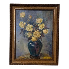 20th Century French Oil on Canvas "Yellow Roses"