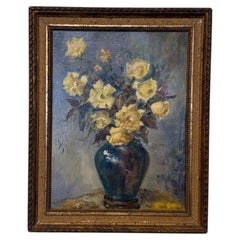 20th Century French Oil on Canvas "Yellow Roses"