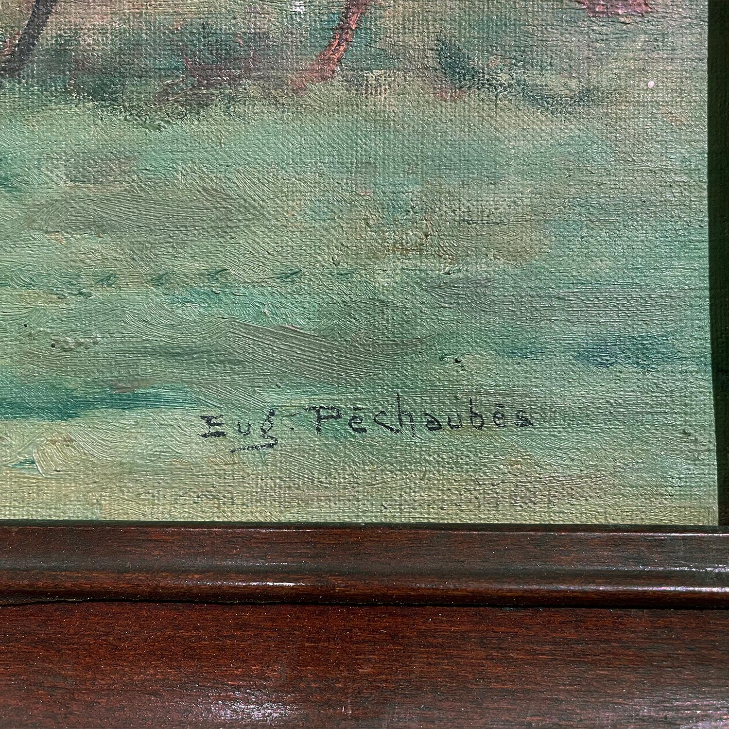 Peinture à l'huile du 20e siècle représentant une course de chevaux à Longchamp par Eugène Pechaubes en vente 1