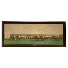Vintage 20th Century French Oil Painting of a Longchamp Horse Racing by Eugène Pechaubes