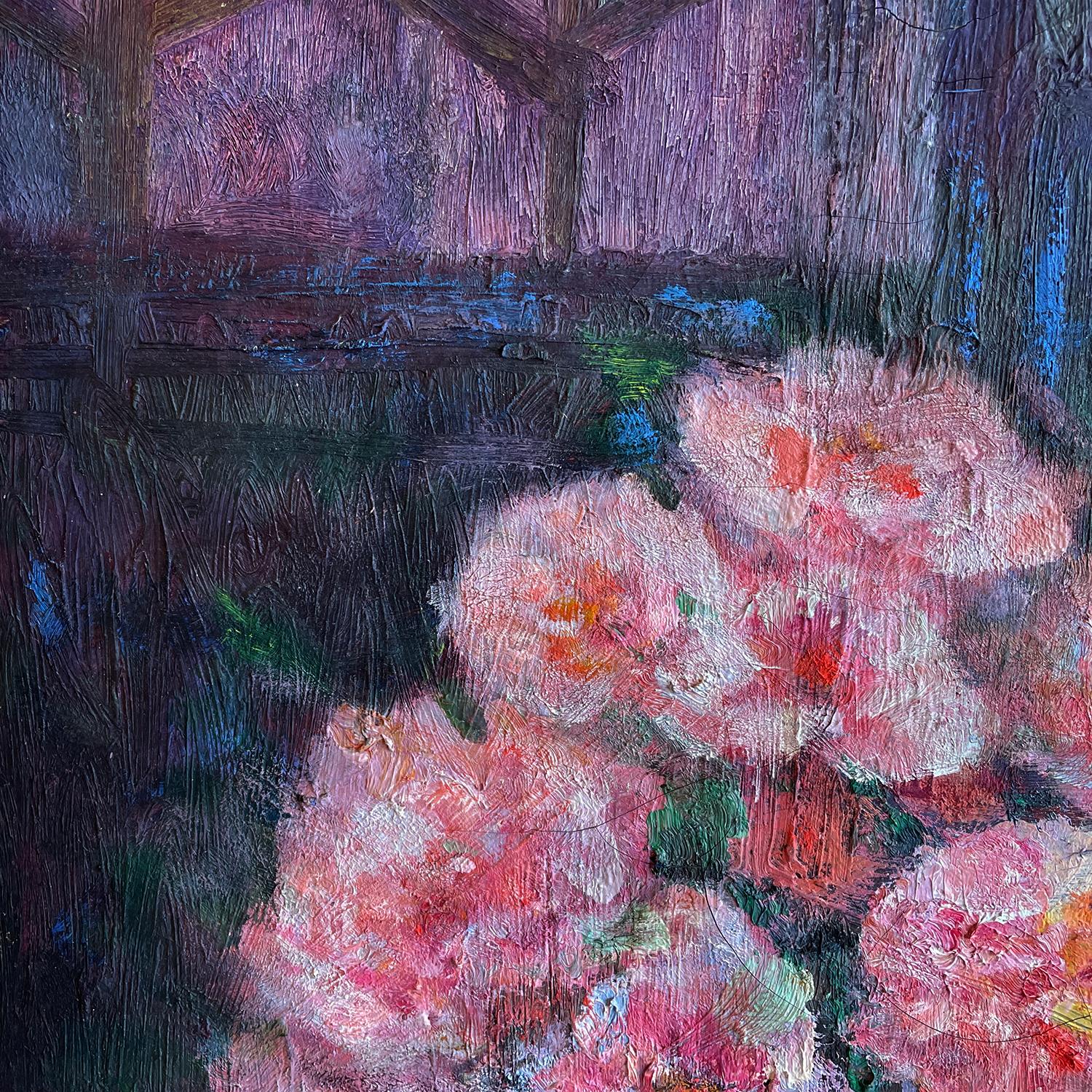 20th Century French Oil Painting of a Vase with Pink Flowers by Victor Charreton In Good Condition For Sale In West Palm Beach, FL