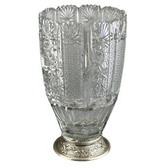 20th Century, French or Bohemian Cut Crystal Vase with Silver-Plated Mount