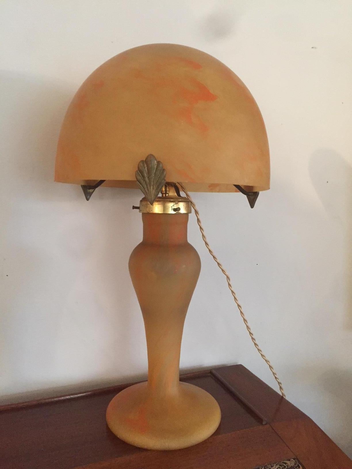 Mid-20th Century 20th Century French Orange Molten Glass Table Lamp Signed Vincent Garnier, 1950s