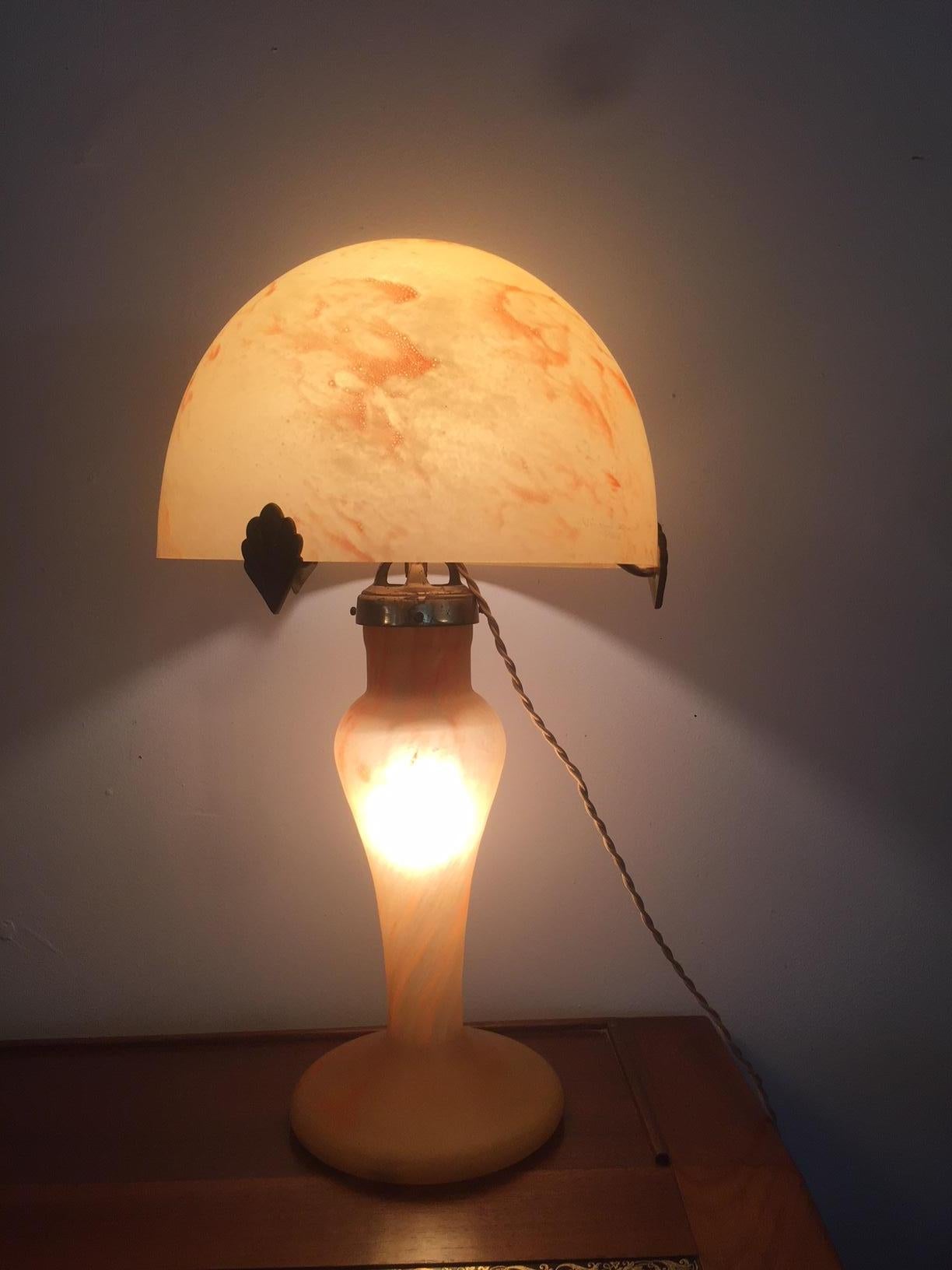 20th Century French Orange Molten Glass Table Lamp Signed Vincent Garnier, 1950s 1