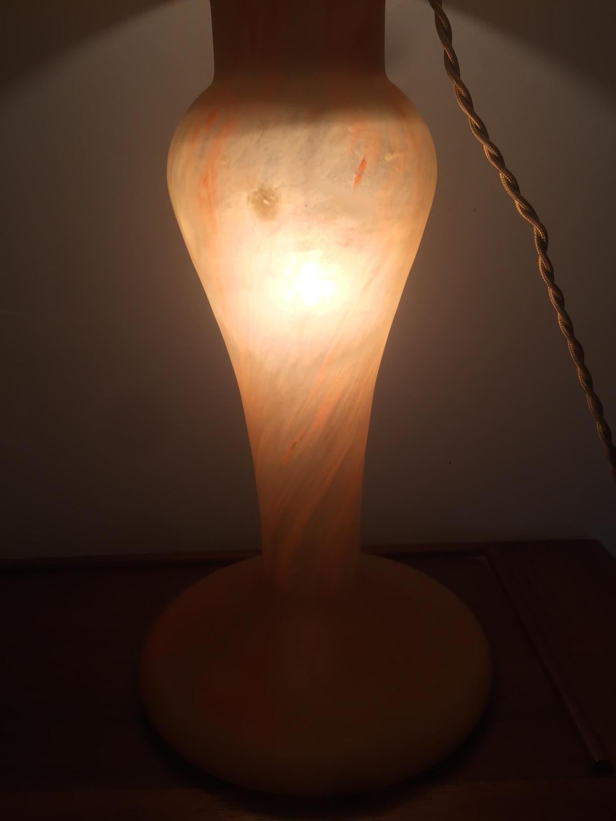20th Century French Orange Molten Glass Table Lamp Signed Vincent Garnier, 1950s 3