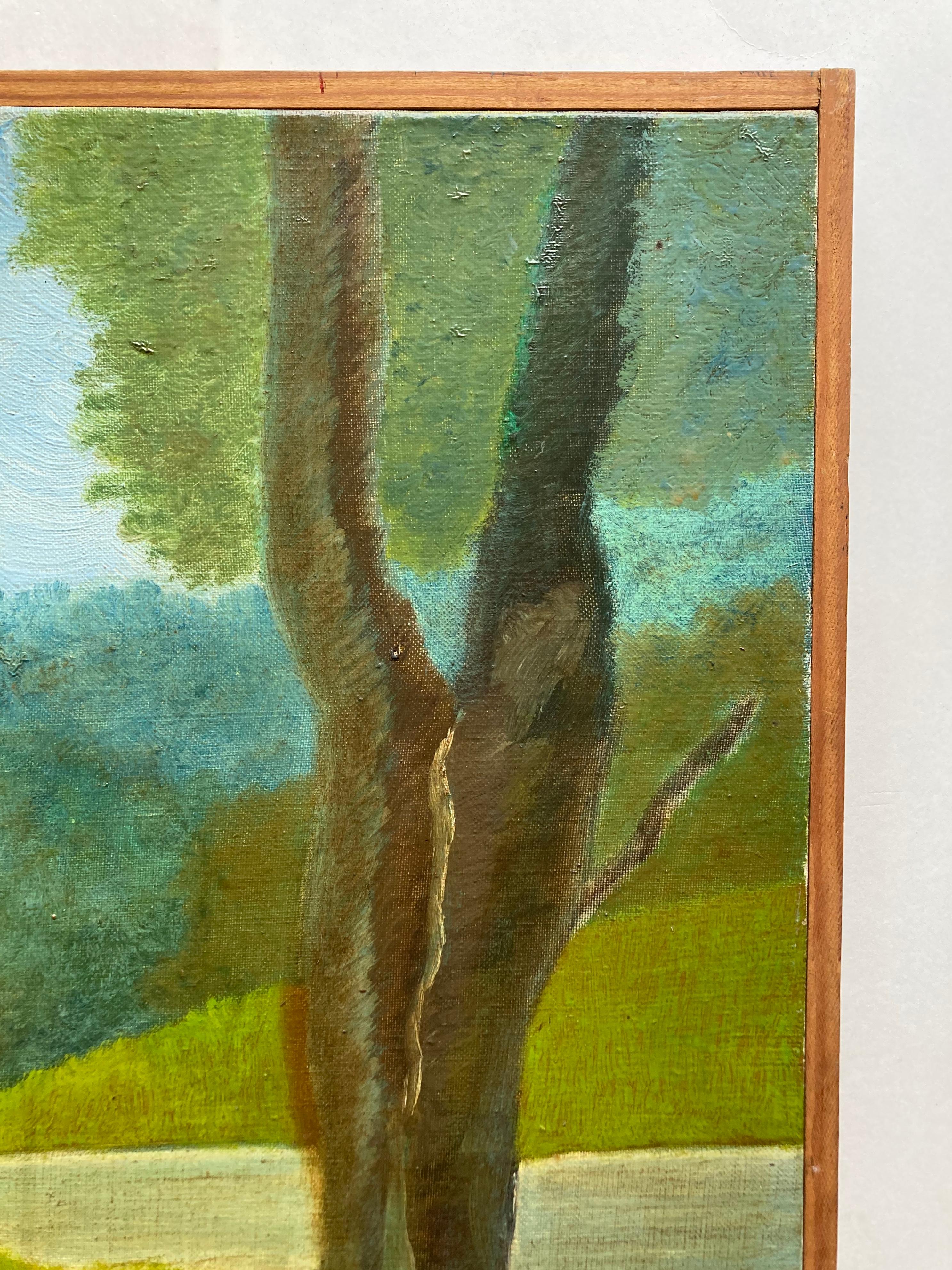 Fin du 20e siècle Peinture de paysage originale française du 20ème siècle sur toile extensible signée 1977  en vente