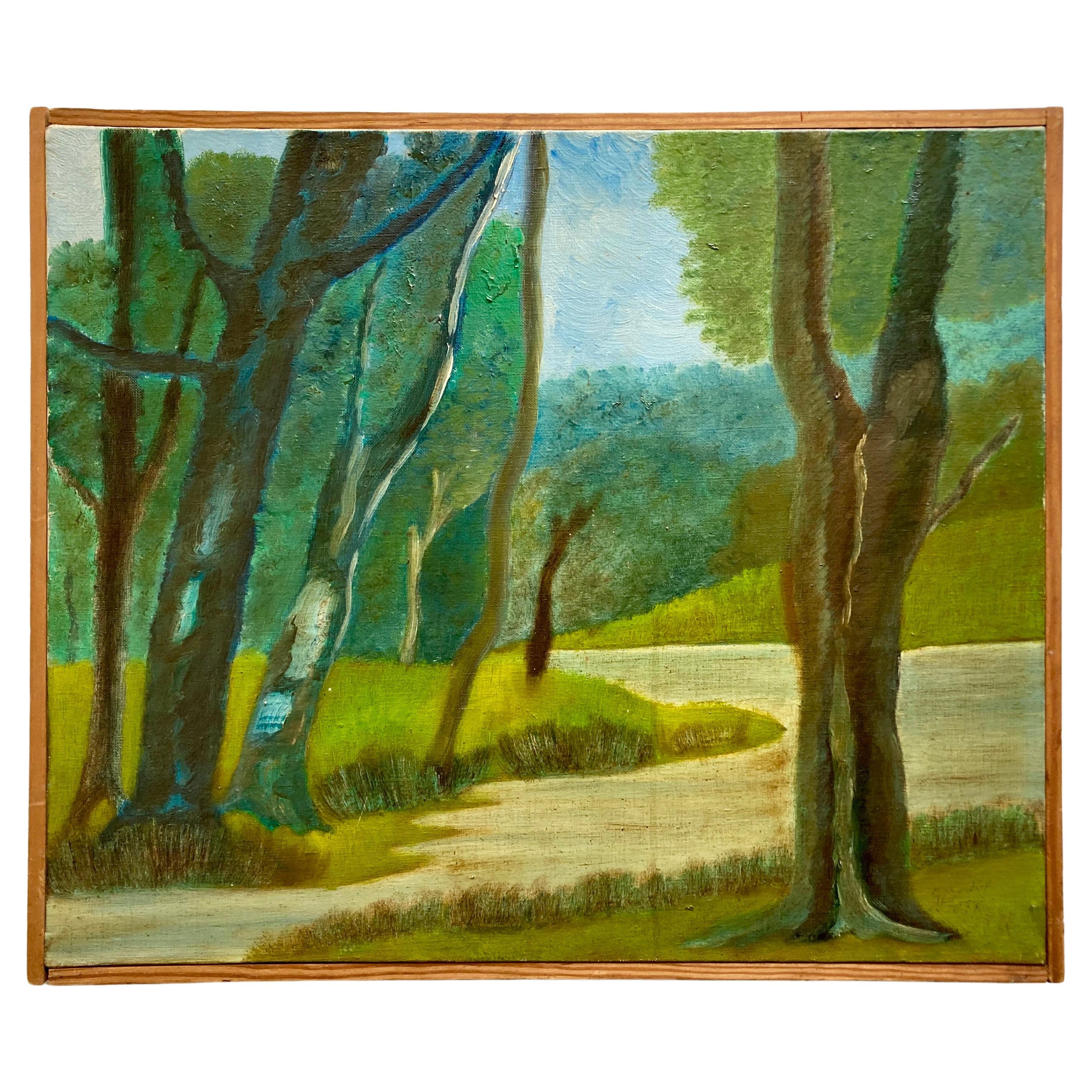 20th Century French Original Landscape Painting on Stretched Canvas Signed 1977  For Sale