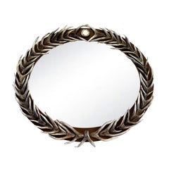 20th Century French Oval Wall Mirror with Carved Faux Antler Motif