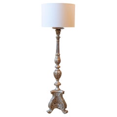 20th Century French Painted and Carved Wood Lamp with Neoclassical Detailing