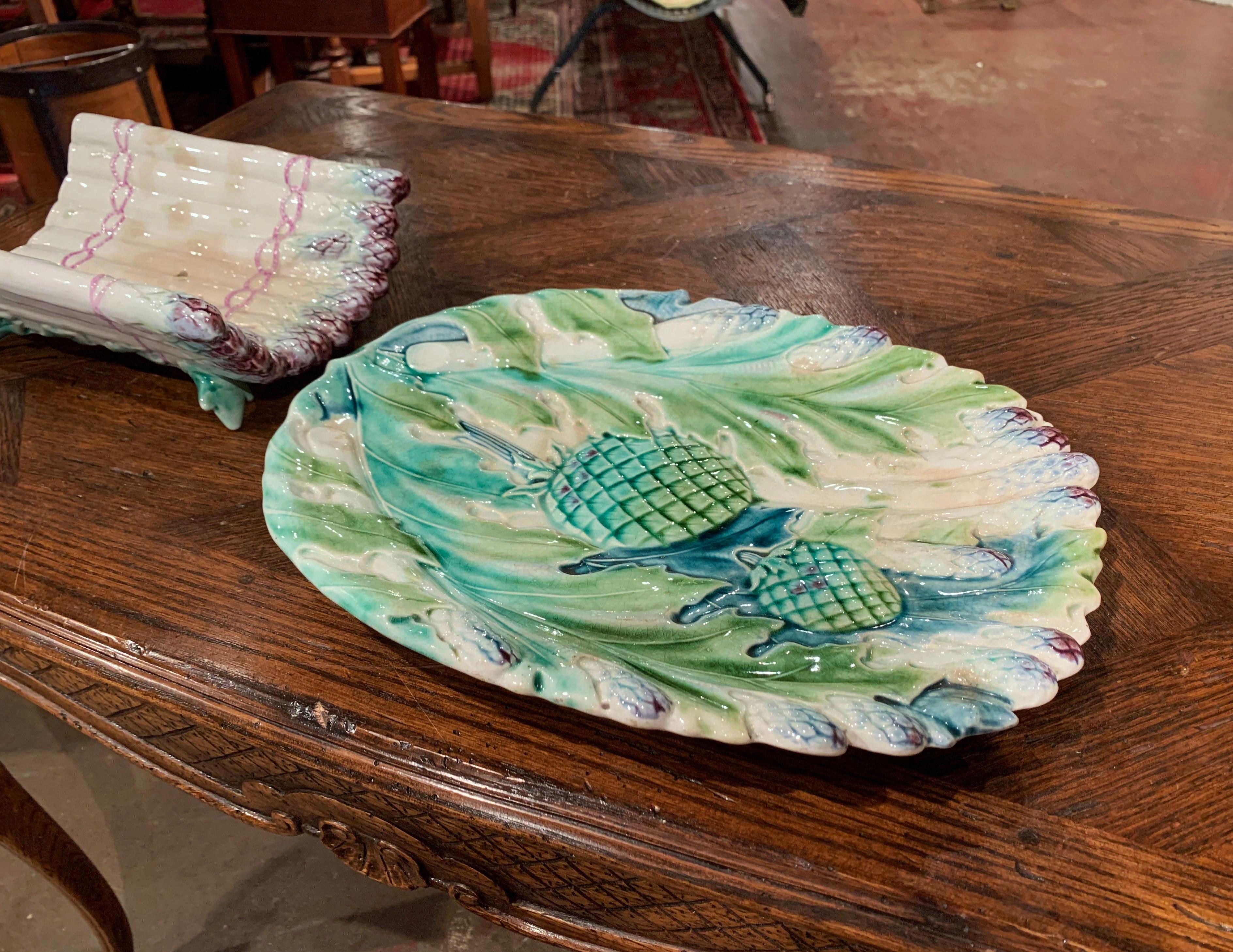 20th Century French Painted Barbotine Two-Piece Asparagus Dish from Luneville For Sale 3