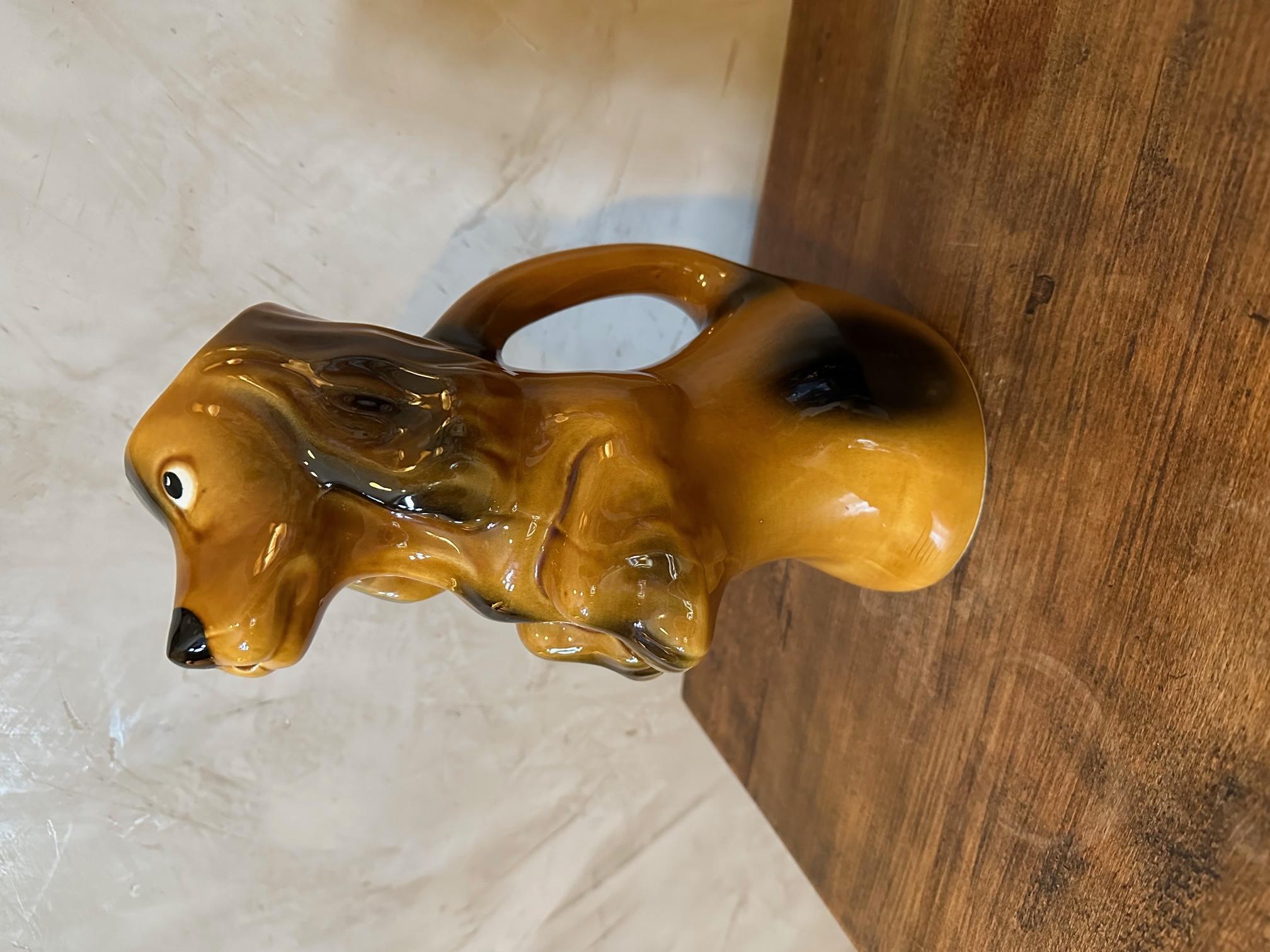 Mid-20th Century 20th century French Painted Ceramic Dog Pitcher, 1960s For Sale