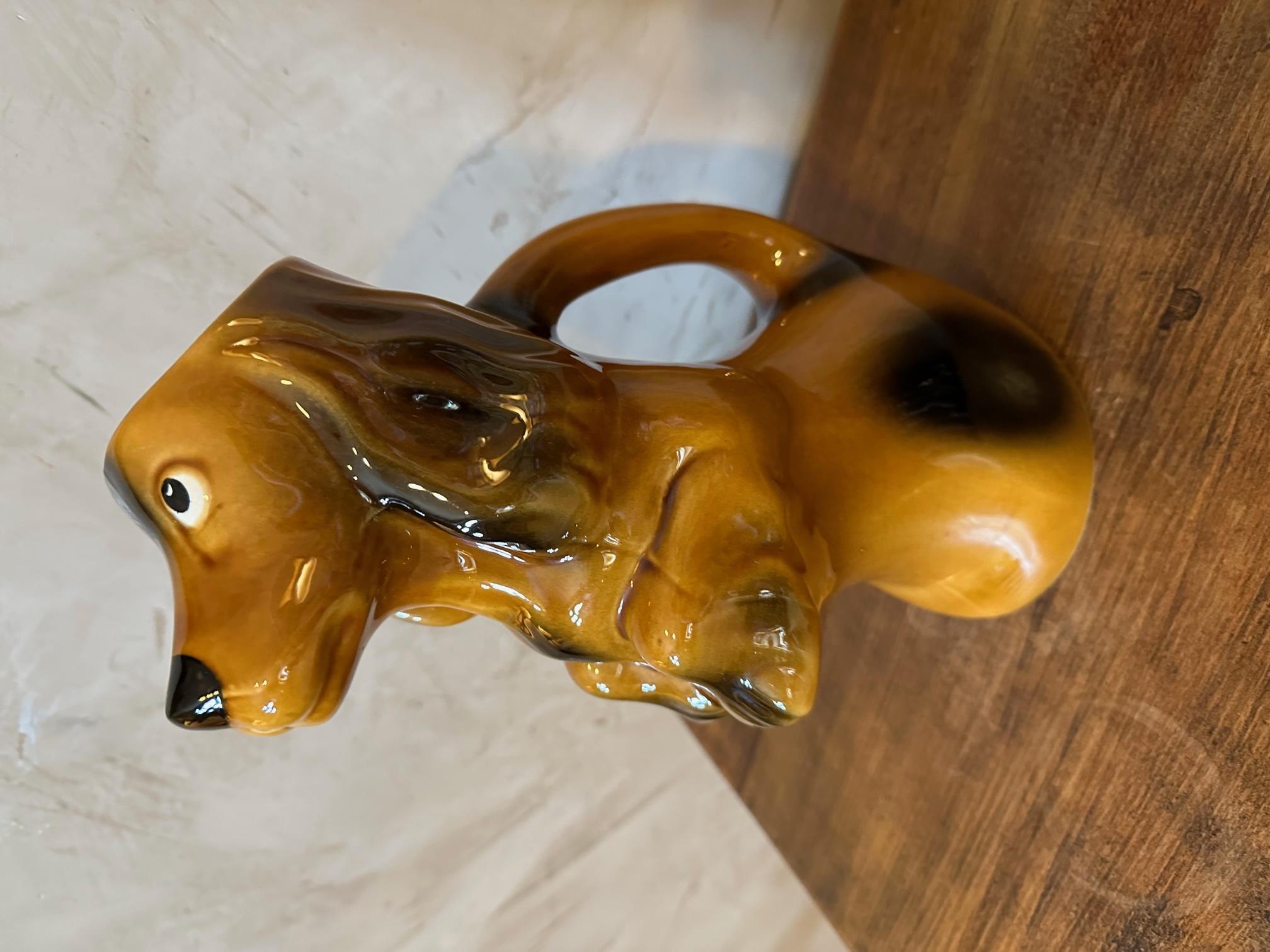 20th century French Painted Ceramic Dog Pitcher, 1960s For Sale 1