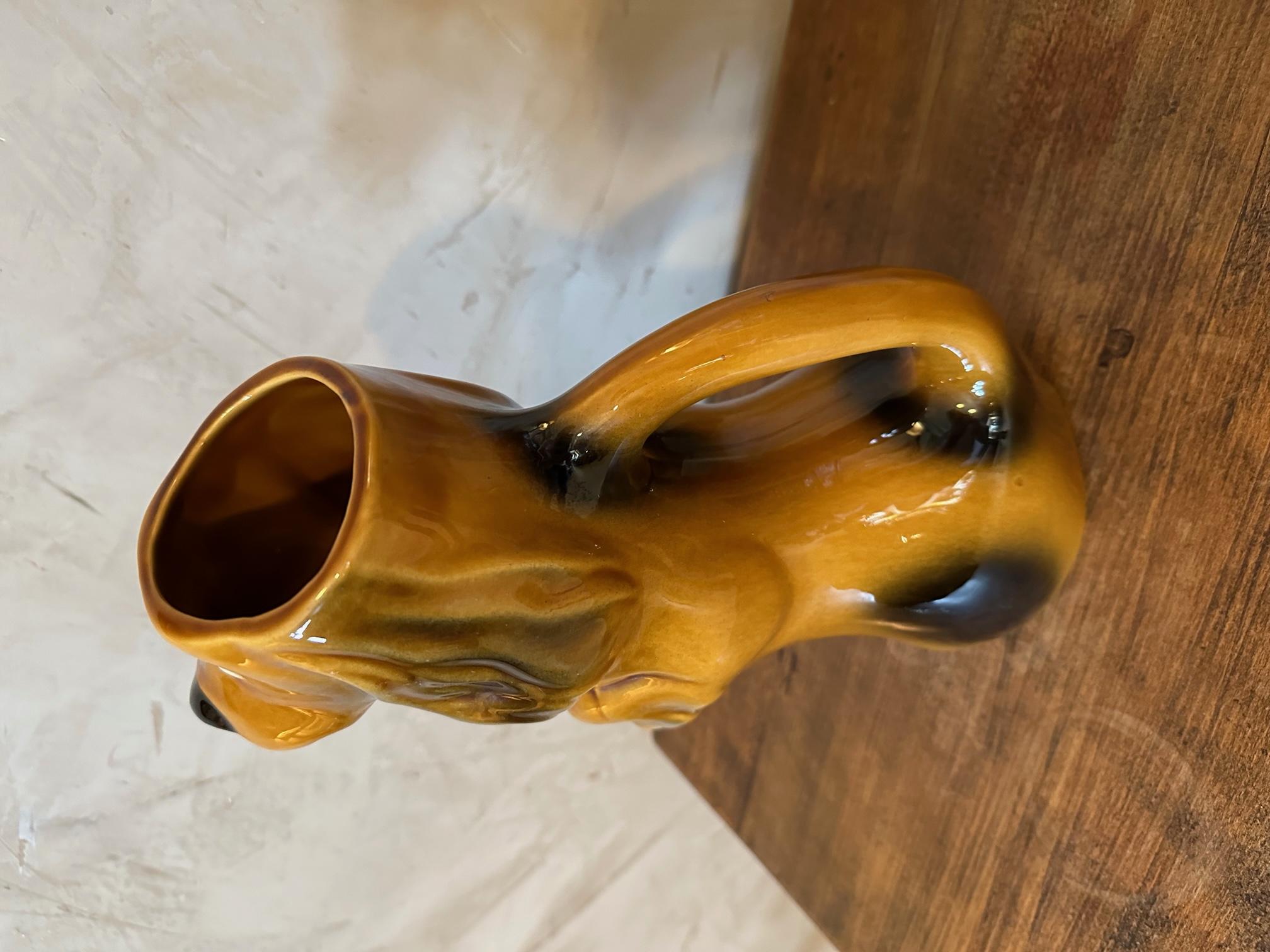 20th century French Painted Ceramic Dog Pitcher, 1960s For Sale 2