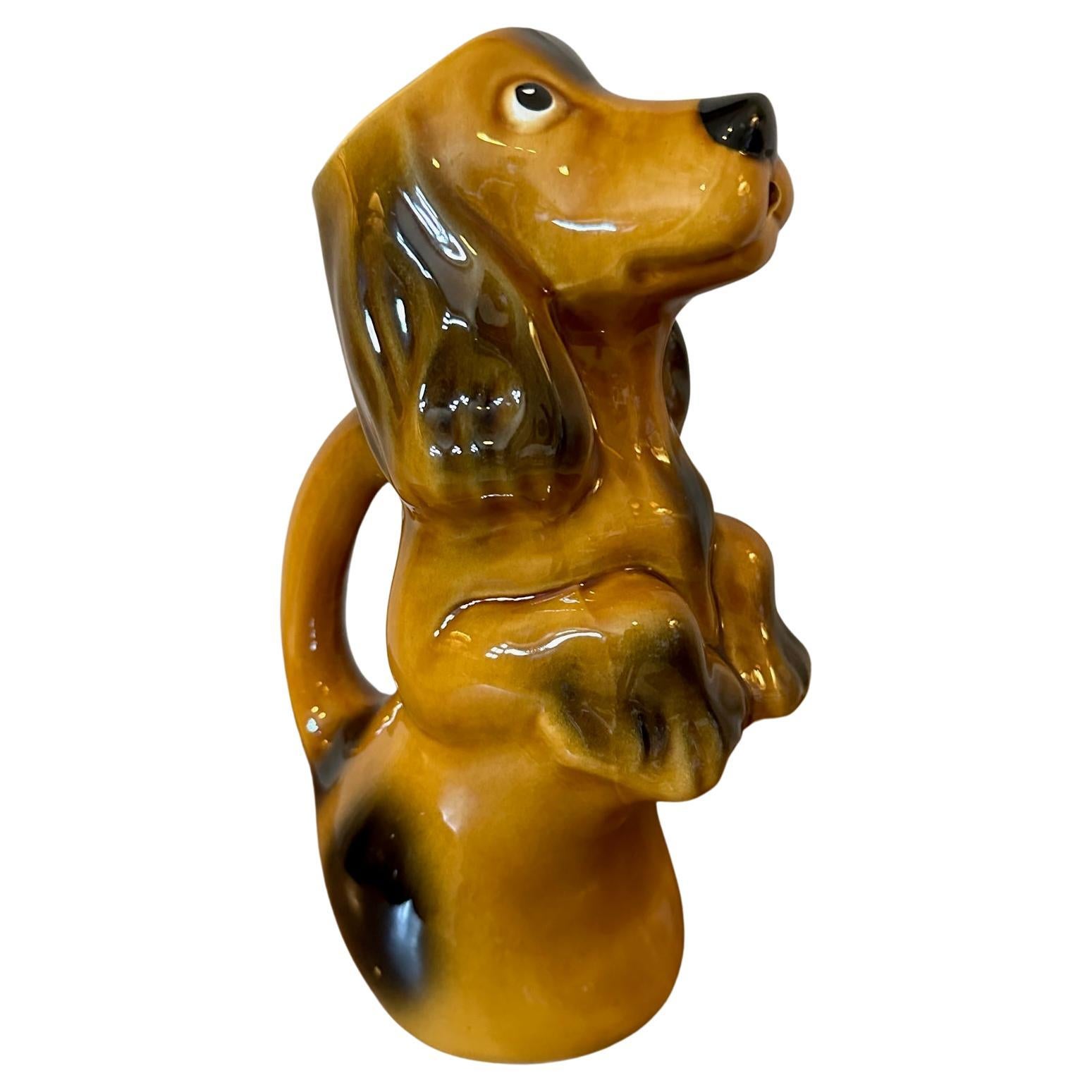 20th century French Painted Ceramic Dog Pitcher, 1960s