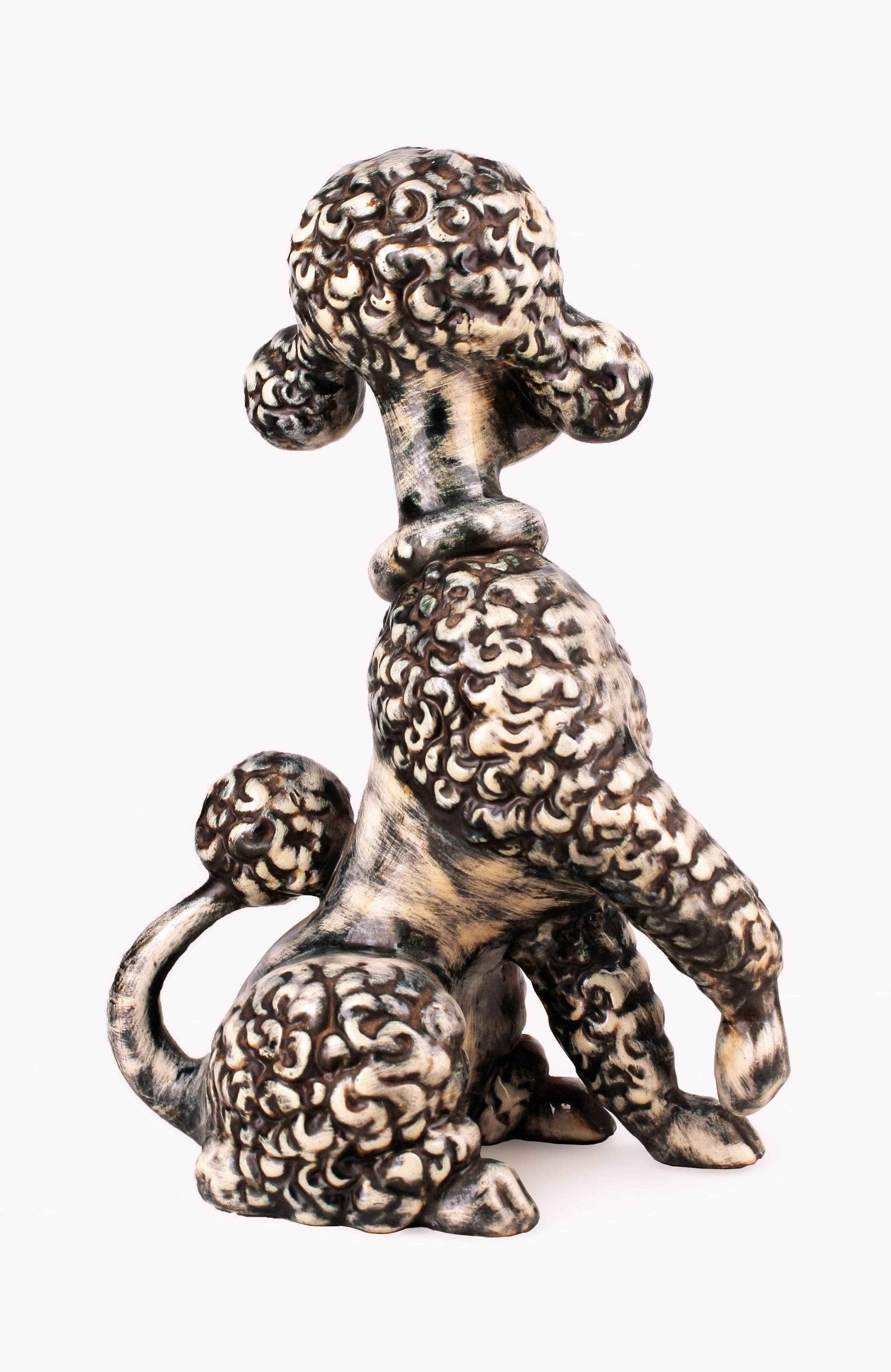 Unglazed 20th Century French Painted Ceramic Figure of a Poodle/Dog by Atelier Primavera For Sale