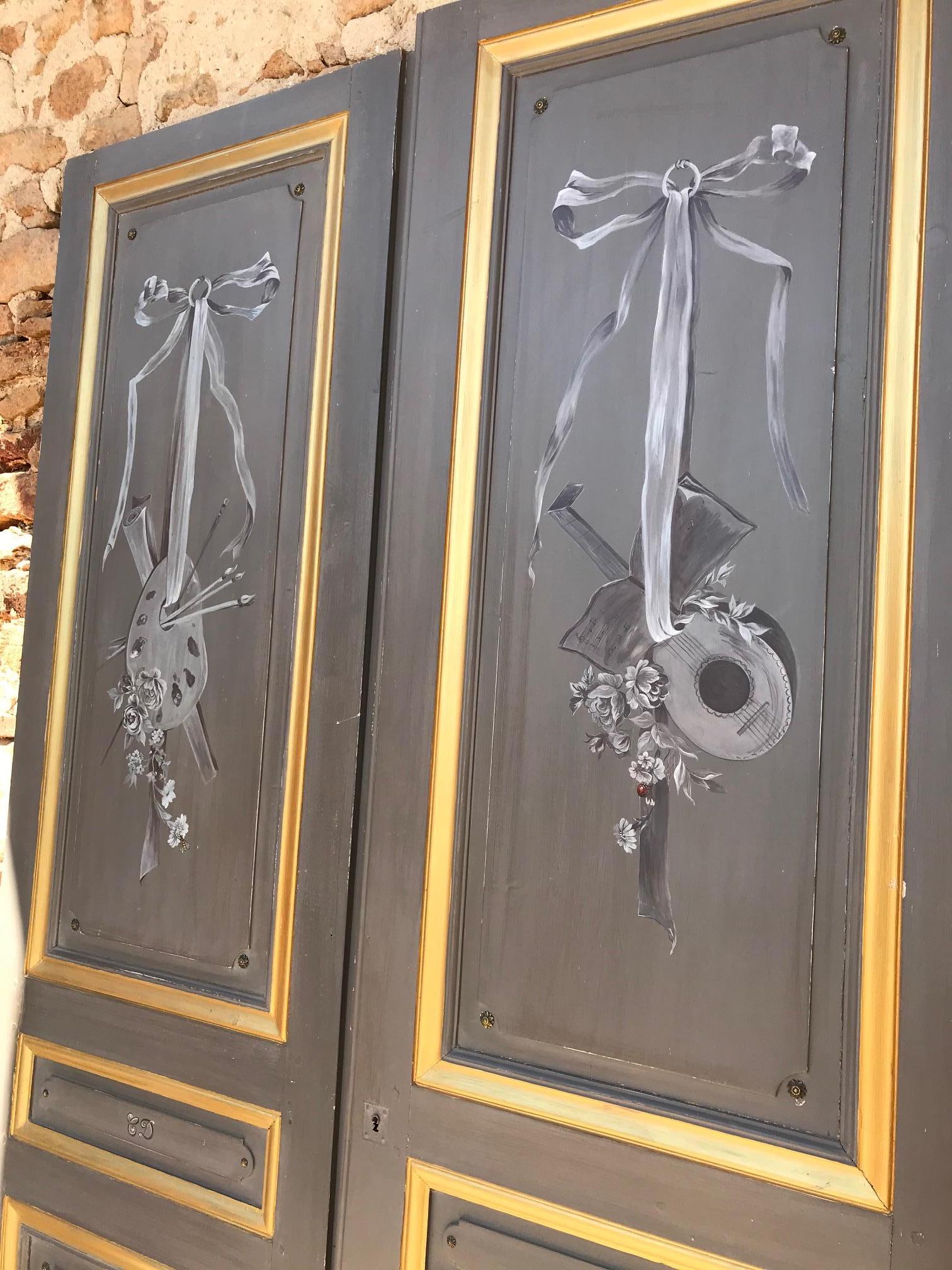 20th Century French Painted Double Doors, 1900s For Sale 5