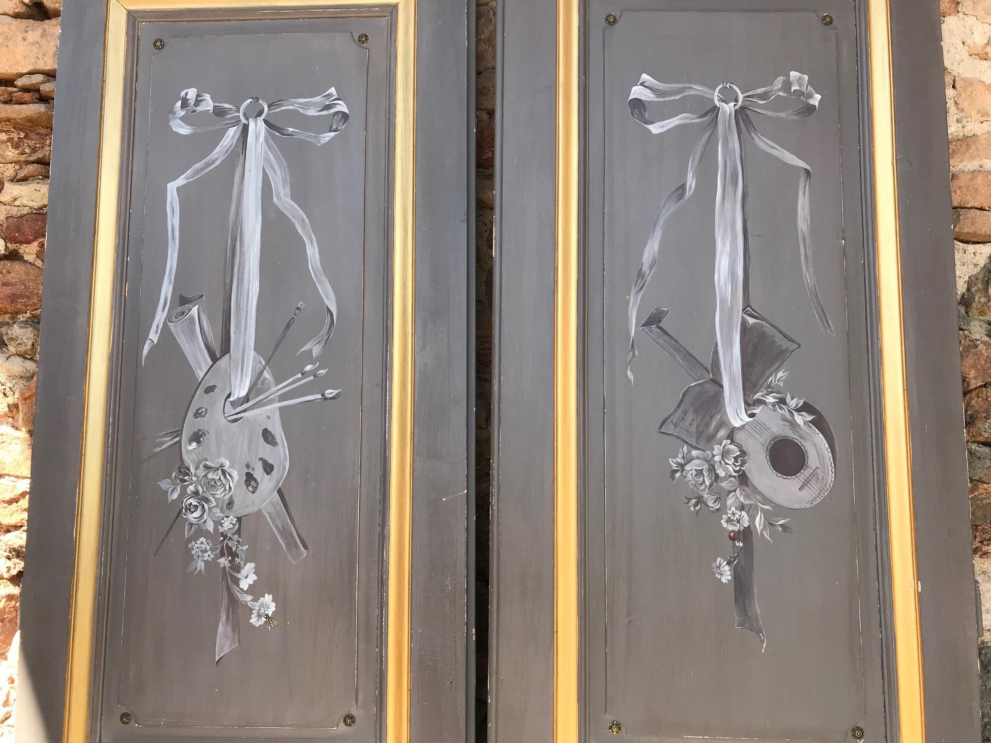 Early 20th Century 20th Century French Painted Double Doors, 1900s For Sale
