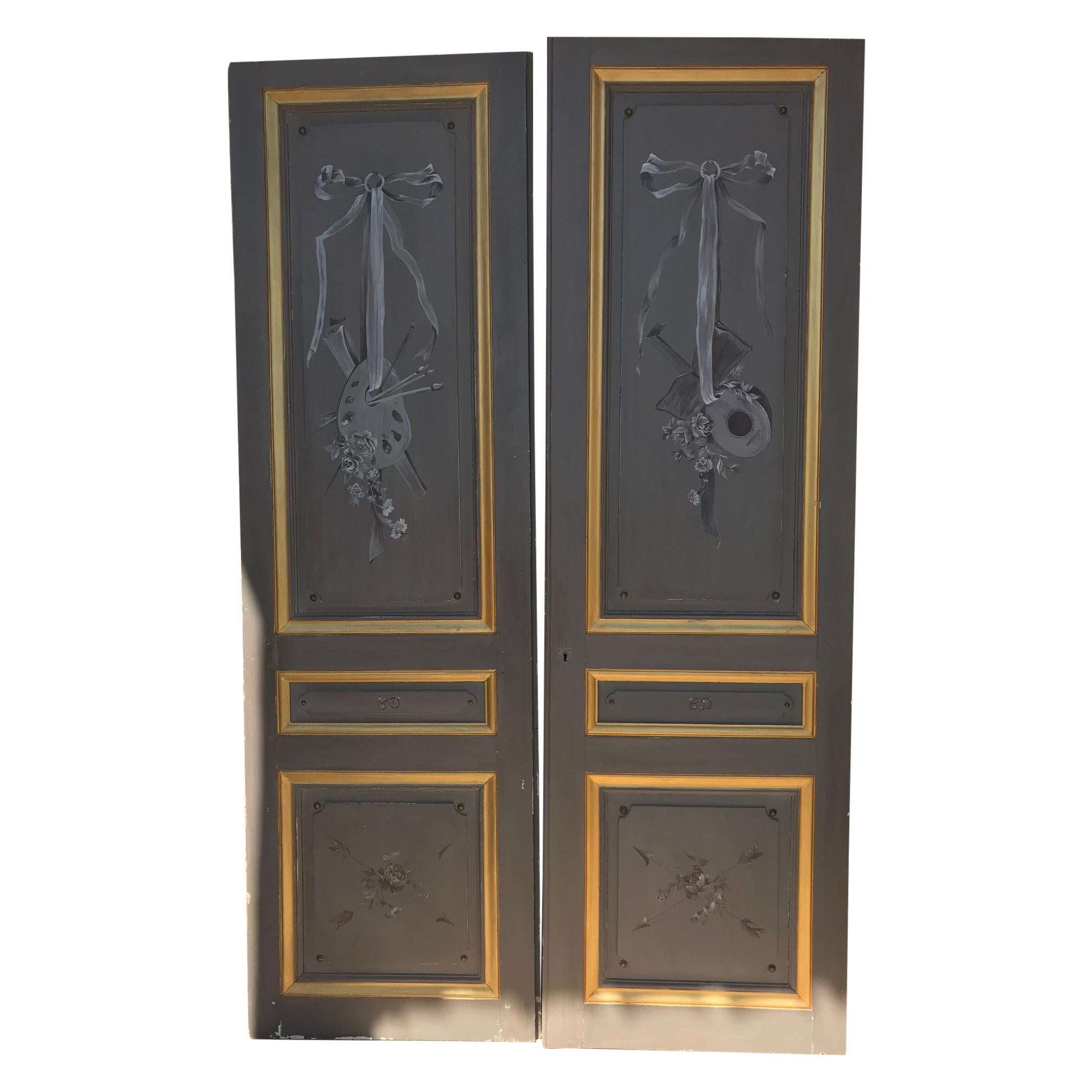 20th Century French Painted Double Doors, 1900s For Sale