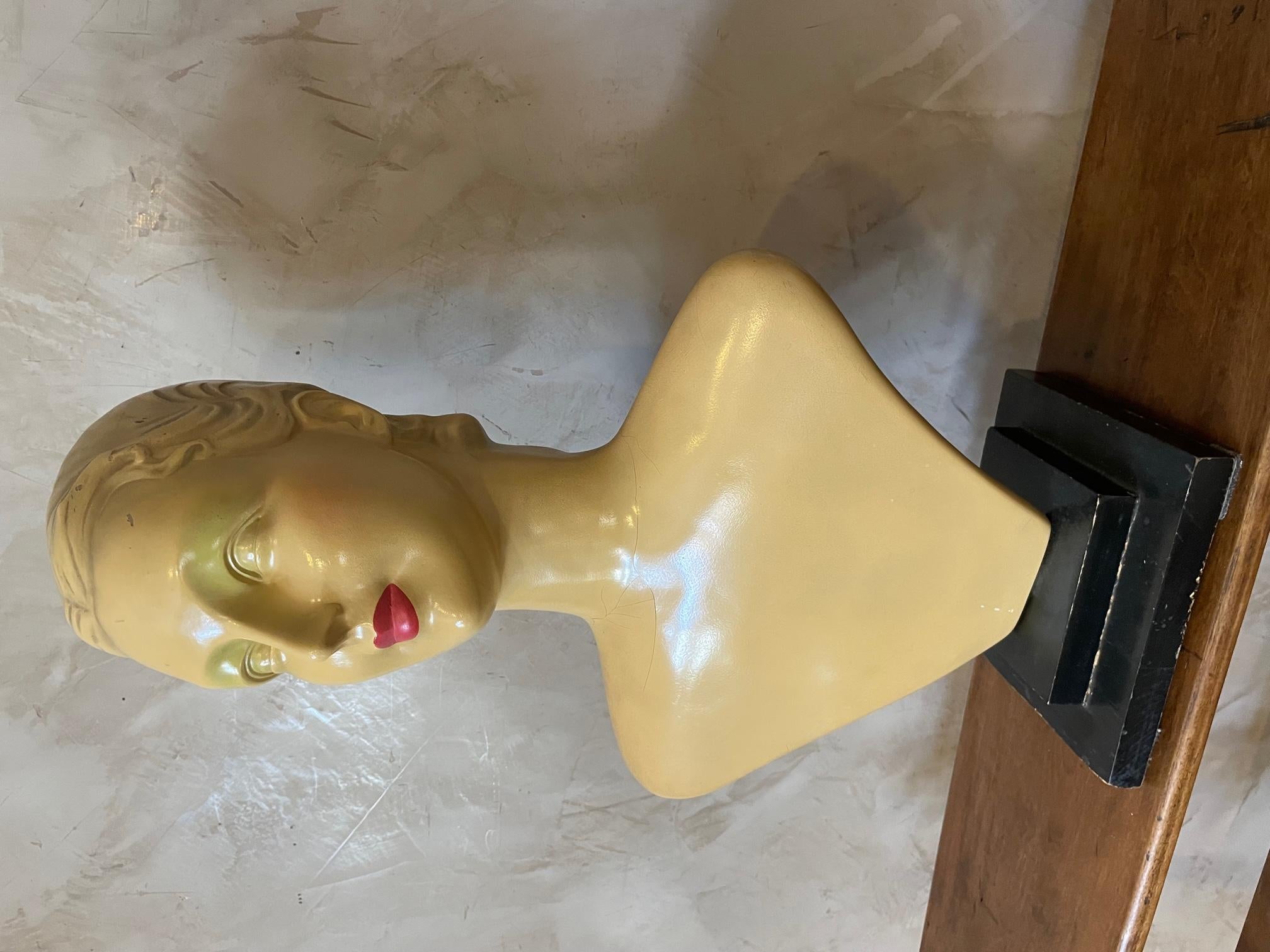 20th century French Painted Fiberglass Fashion Bust, 1930s In Good Condition In LEGNY, FR