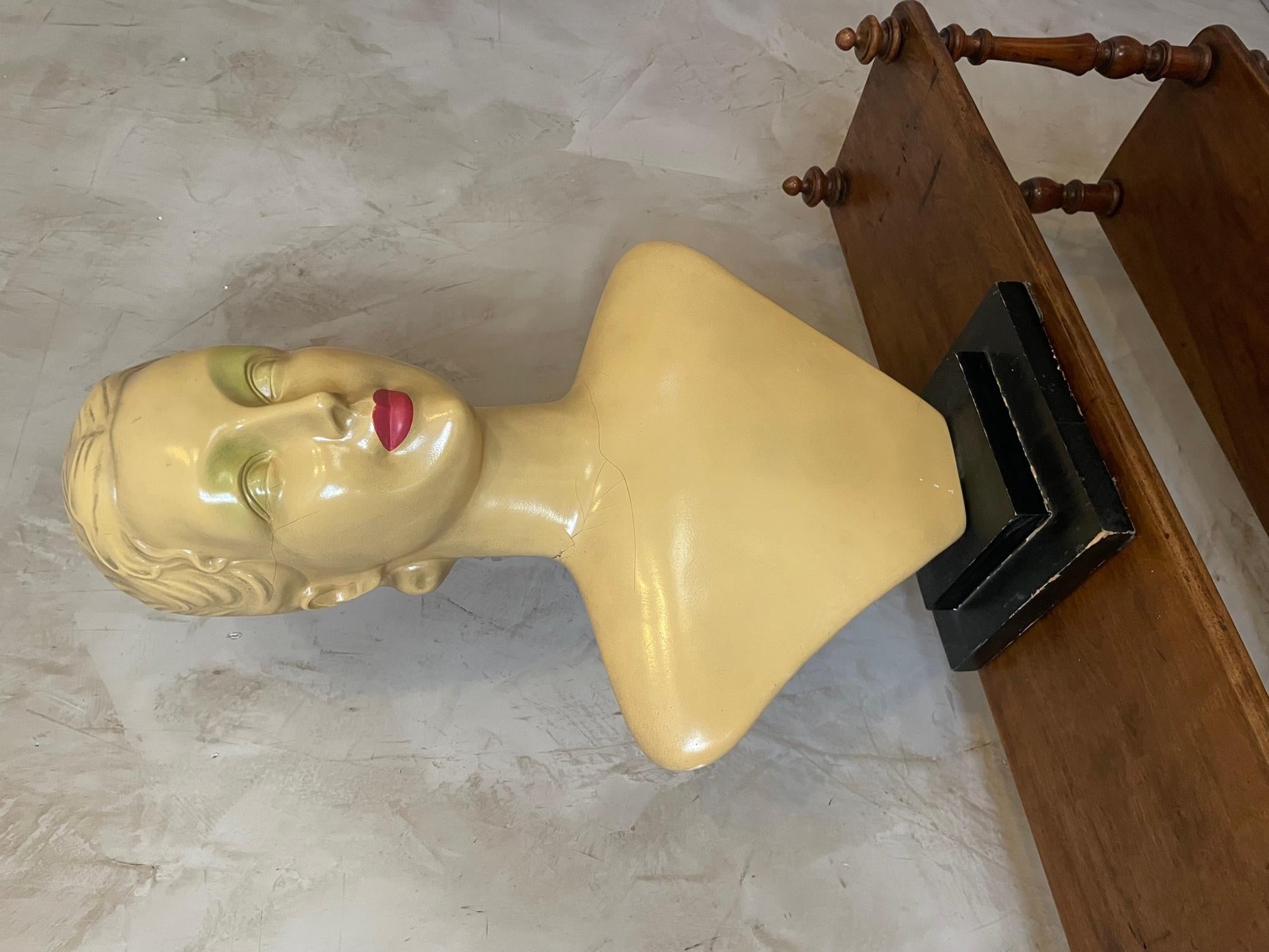 20th century French Painted Fiberglass Fashion Bust, 1930s 1